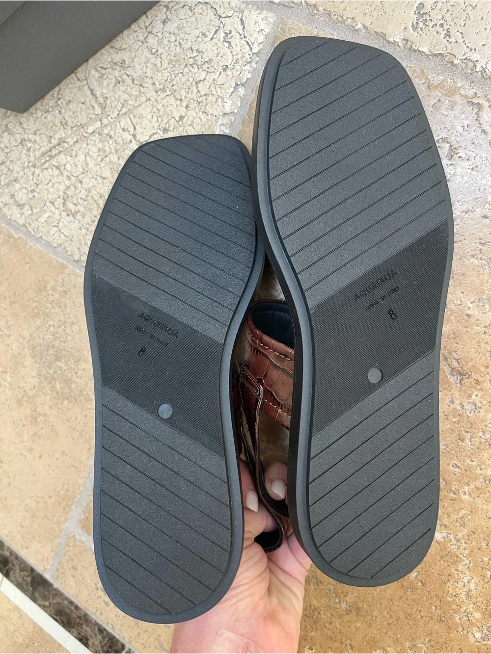 Aquatalia Brown Croc-Embossed Leather Double-Strap Men’s Sandals - Picture 4 of 7